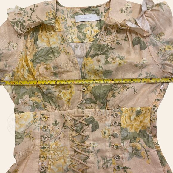 Zimmermann 2 US 6 Amelie Corset Dress | Floral Romantic Feminine Linen Mini $795 - Picture 7 of 14